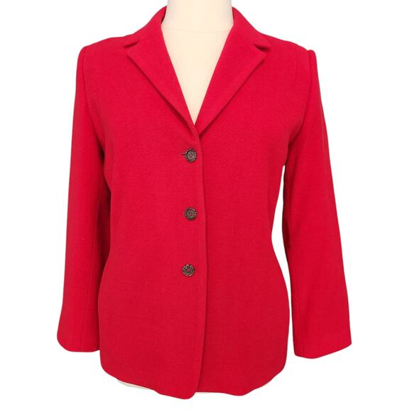 Vintage Harve Bernard Recycled Cashmere Wool Blend Blazer Red Size 12 - Picture 1 of 7